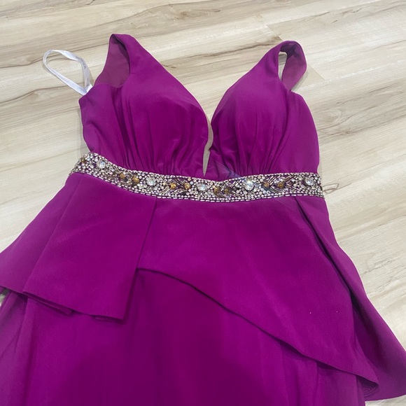 Rachel Allan Cocktail Magenta Beaded Waist Dress Size 2 | Peplum Formal 0182 - Picture 2 of 6
